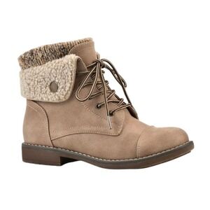 Cliffs Womens Duena Combat Boots Tan Suede Knit Cuff‎ Lace Up Ankle 5.5M NWOB